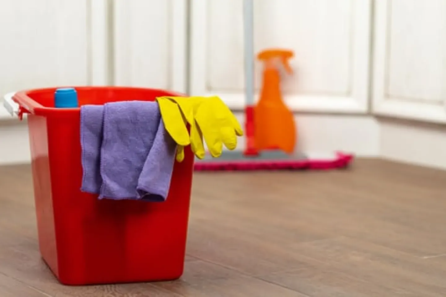 Cleaning supplies prepared for a whole-home deep clean