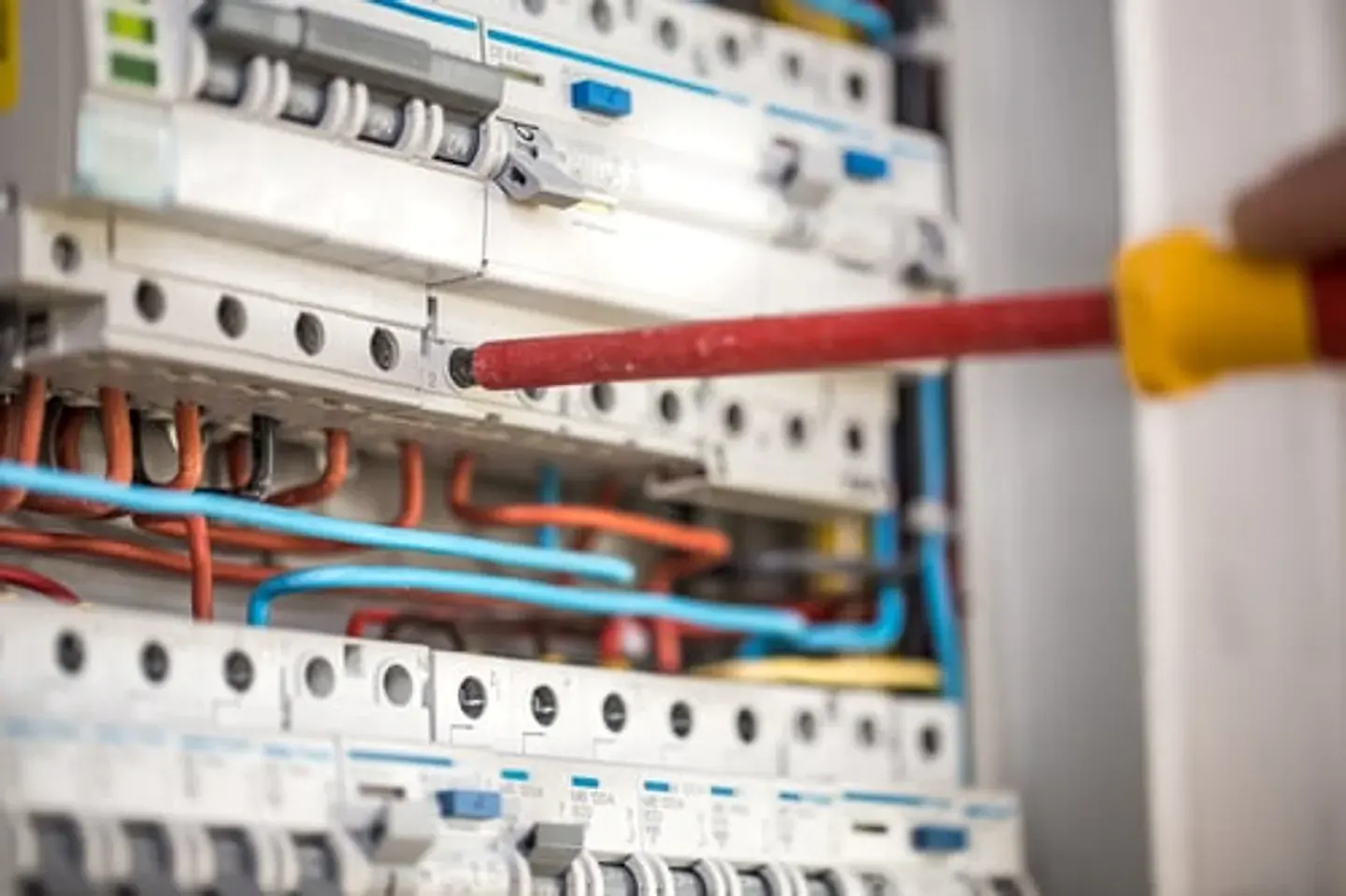 Electrical panel with organized breakers and labeled circuits