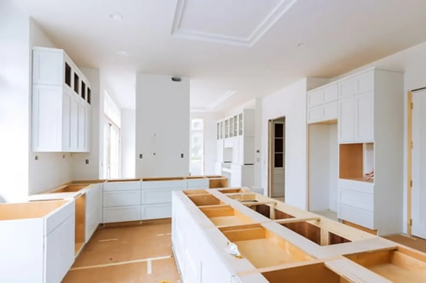 Bright home interior mid-remodel with new cabinetry installed by MP Remodeling